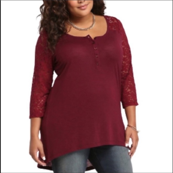 torrid Tops - NWT Torrid lace sleeve slub knit henley tunic 3 3X